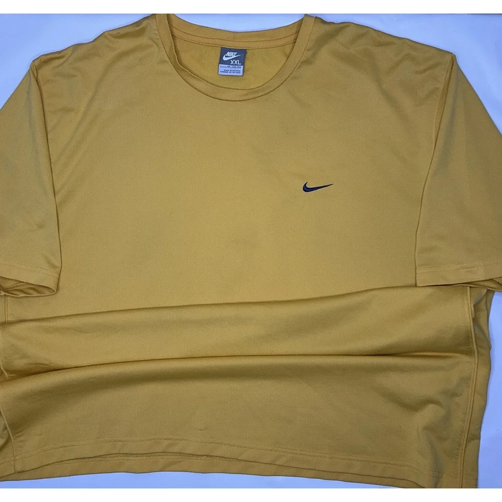 Vintage Nike Shirt Men Sz 2XL Crewneck Tee Embroidered Mini Swoosh Yellow Y2K